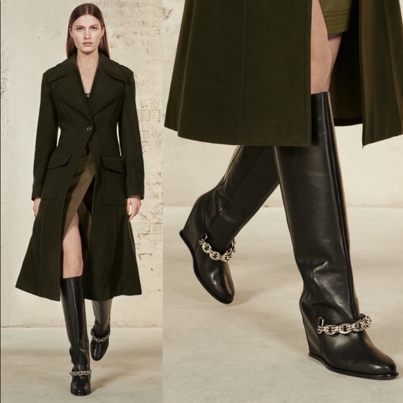 Zara Long Black Leather Wedge Silver Metal Chain Boots SZ 6 - Picture 2 of 14